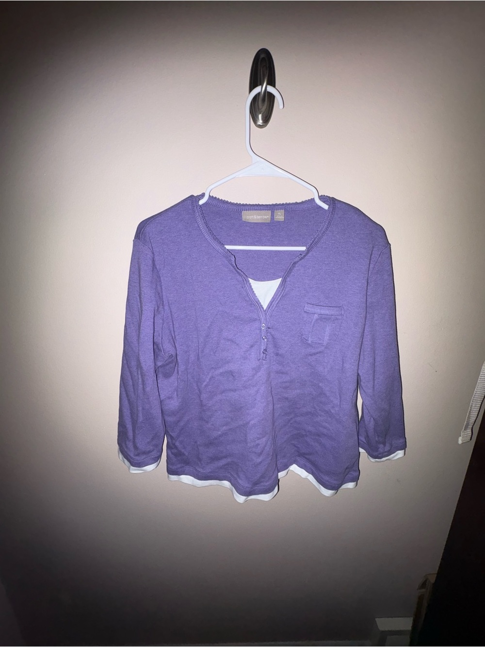 croft & barrow Purple Henley Long Sleeve Top